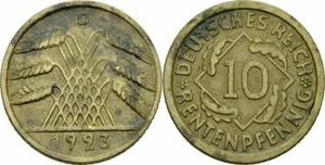 Repubblica di Weimar Impero tedesco 10 penny pensione 1923 D Monaco Jaeger 309 - Foto 1 di 1