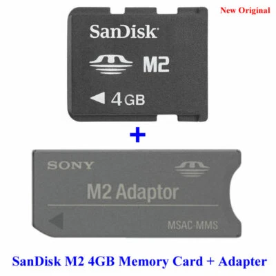 100% Genuine Original SanDisk M2 4GB Memory Card + Sony M2 MSAC-MMS Card Adapter - Image 1 of 3