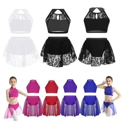 UK Girls Lyrical Dance Leotard Ballet Latin Dress Dancewear Costumes Mesh Outfit