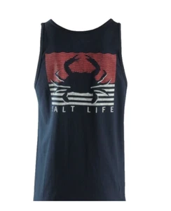 Camiseta sin mangas SALT LIFE Deep Navy "CRABBIN FLAG" Fish-Surf-Buceo PARA HOMBRES GRANDE - Imagen 1 de 2