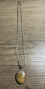 Vintage Sterling Silver Necklace With Scenic Stone Pendant - Picture 1 of 9