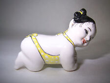 Vtg Asian Chinese Baby Girl White Ceramic Figurine On Elbow & Knees Piano piece 