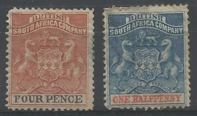 British South Africa Company Rhodesia 1892 SG 18 22 One Half & Four pence used - Image 1 of 2