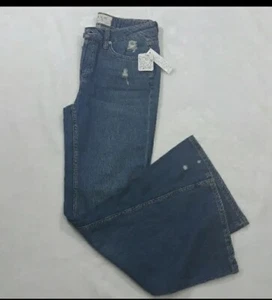 FREE PEOPLE Women We The Free Blue Denim flared Distressed Jeans size 28 NEW - Picture 1 of 8