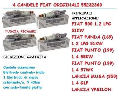 4 Candele ORIG.NGK ZKR7AI-8Fiat 500 Panda Punto Musa Ypsilon 1,2-1,4Gpl 55232360 - Immagine 1 di 2