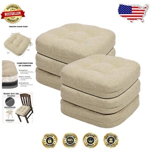 Comfortable Memory Foam Dining Chair Cushions Set of 6 - Stylish Beige Ties - Picture 1 of 9