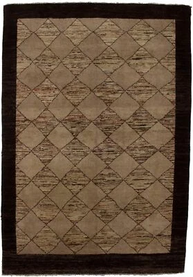 Handmade Gabbeh Chobi Oriental Rug Modern Tribal Border Plush Rare Carpet 4X6 ft - Image 1 of 4