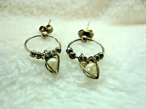 Silvertone; Moveable Hoops w Beads & Caged Pearl; Post earrings. - Picture 1 of 2
