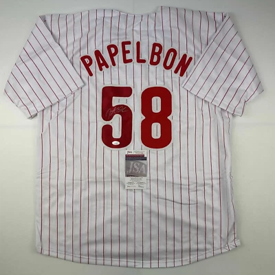 Camiseta a rayas autografiada/firmada Jonathan Papelbon Philadelphia certificado de autenticidad JSA Foto 1 de 4
