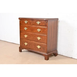 Baker Furniture Georgian Burled Walnut Flip Top Server or Bachelor Chest - Picture 1 of 11
