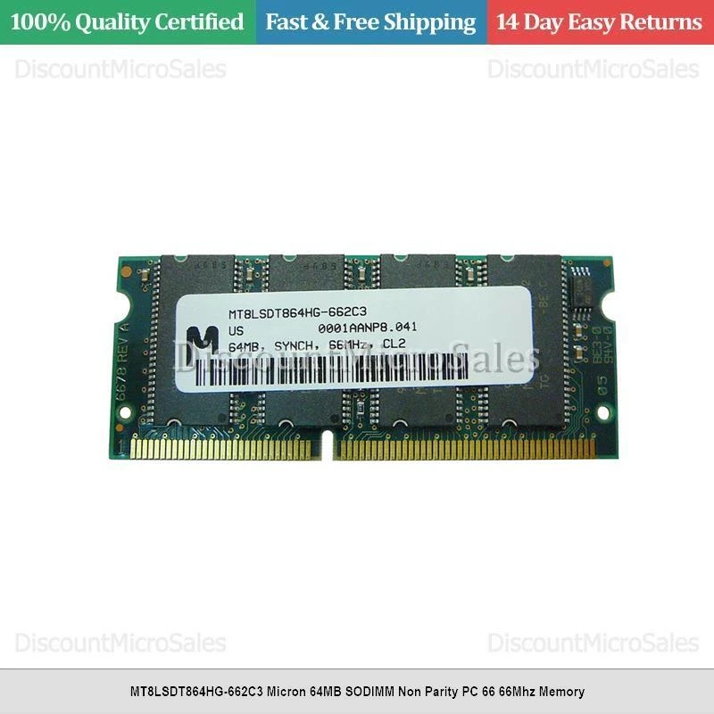 MT8LSDT864HG-662C3 Micron 64MB SODIMM Non Parity PC 66 66Mhz Memory - Image 1 of 1