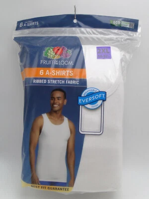 6 Men's Cotton Athletic A-Shirts 2XL 50-52 White Tank Tops Fruit of the Loom - Image 1 of 2