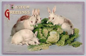 1910 John Winsch Easter Postcard, Silver Purple Texture, Rabbits & Cabbage UNP - Picture 1 of 3