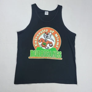Vtg University of Miami Hurricanes Tank Top Shirt Men's XL Black Anvil USA Made - Picture 1 of 9