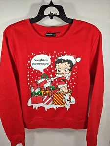 Betty Boop Naughty Is The New Nice Crewneck Red Graphic Large Sweatshirt Holiday - Picture 1 of 5