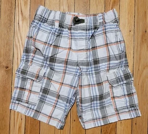 Gymboree Boys Plaid Cargo Shorts Size 6 Cream Olive Orange - Picture 1 of 5