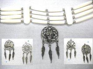 4 ROW WHITE BUFFALO BONE CHOKER NECKLACE WOLF HEAD DREAM CATCHER PEWTER PENDANT - Picture 1 of 1