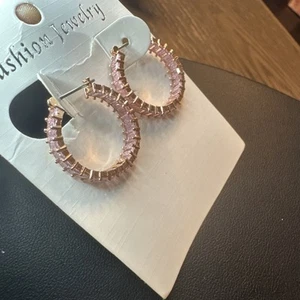 Shiny Cubic Zirconia Paved Small Round Silver Plated Hoop Earrings Women Jewelry - Picture 1 of 12