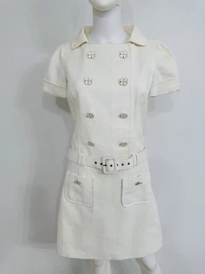 Andrew Gn Cotton Pique Ivory Jackie O’ Dress W Enamel Buttons + Belt France FR38 - Image 1 of 4