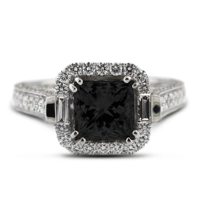 3.79 CT Black Princess Earth Mined Certified Diamonds 18k  Halo Sidestone Ring - Image 1 of 4