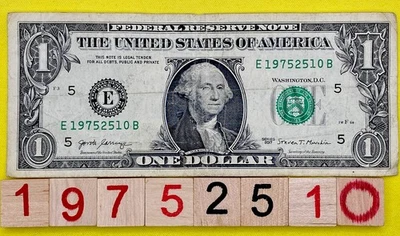 ￼1975 25 November Birthday Note 19752510 Fancy Serial Number One Dollar Bill FRN - Image 1 of 4