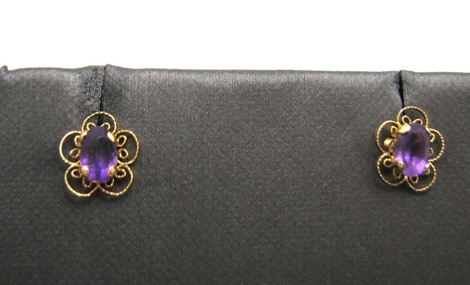 Pendientes perforados vintage de oro de 18 quilates amatista púrpura embragues de 14K 1,0 g Foto 1 de 4