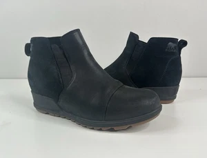 Sorel Evie II Black Leather Suede Leather Chelsea Ankle Boot Bootie Women Sz 12 - Picture 1 of 10