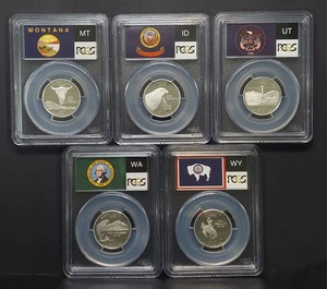 2007 Complete Flag Set of proof State Quarters (5 coins)- Silver - PCGS PR69DCAM - Picture 1 of 2