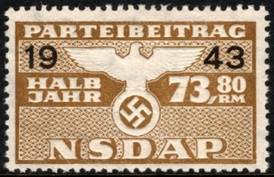 1943 Nazi Germany Dues Stamp NSDAP Half Year Membership Party Contribution 73.80 - Image 1 of 4