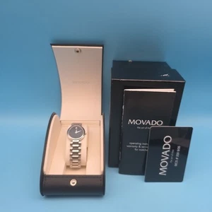 Reloj Movado Serenade 25 mm esfera negra acero inoxidable cuarzo suizo para dama 84 A1 1844 - Imagen 1 de 10