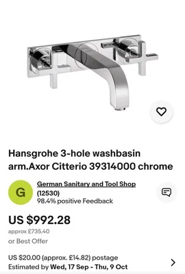 Axor Hansgrohe Citterio Chrome Wall-Mounted Basin Mixer 39314000 BARGIN PRICE
