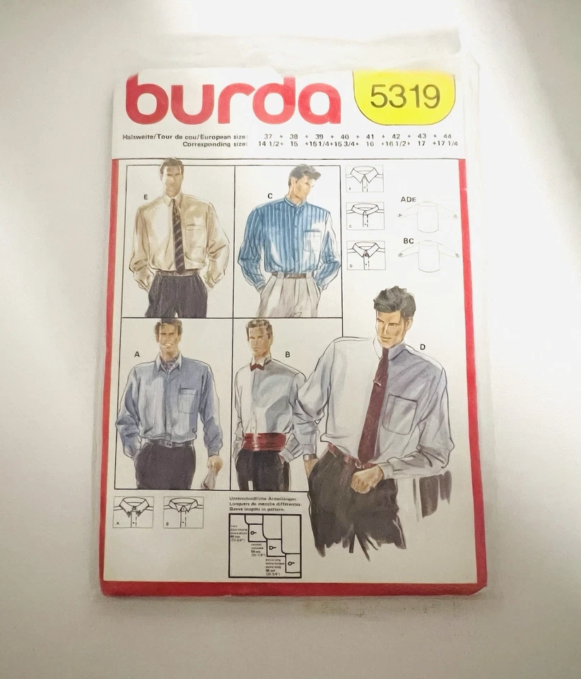 Vintage BURDA Sewing Craft Pattern #5319 Men's Shirt 14½-17¼ Uncut  - Image 1 of 3
