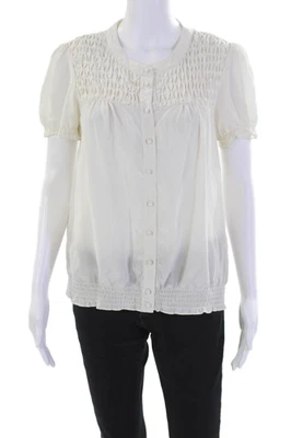 Elegante blusa blanca Joie de seda de manga corta con volantes con botones talla S Foto 1 de 4