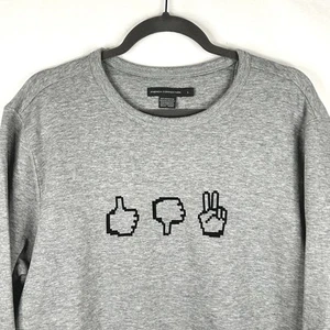 French Connection Pixel Emoji Fleece Mens Large Embroidery Sweatshirt Pullover - Picture 1 of 9