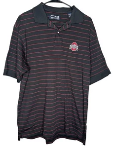 Ohio State Buckeyes Poloshirt schwarz & rot gestreift Logo Kurzarm Größe LARGE - Bild 1 von 9