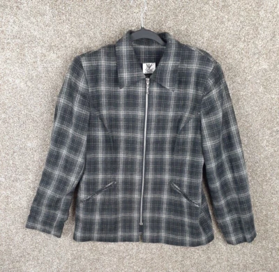 Vtg Maggie Lawrence Plaid Jacket Full Zip Womens L Black White Collard Casual - Image 1 of 4