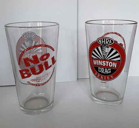 Winston Drag Series NHRA No Bull Pint Beer Glass  2 Glass Set Cover