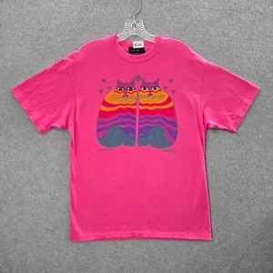 VINTAGE Rainbow Cats Women Top Large Pink Shirt Laurel Burch USA Single Stitch - Picture 1 of 10