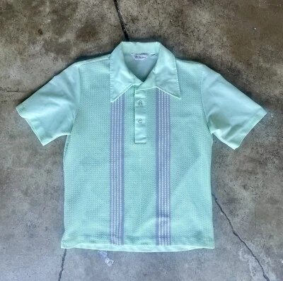 Винтажная вязаная рубашка поло с воротником Mr. California Lime мятно-зеленая размер 70-х L - Изображение 1 из 4