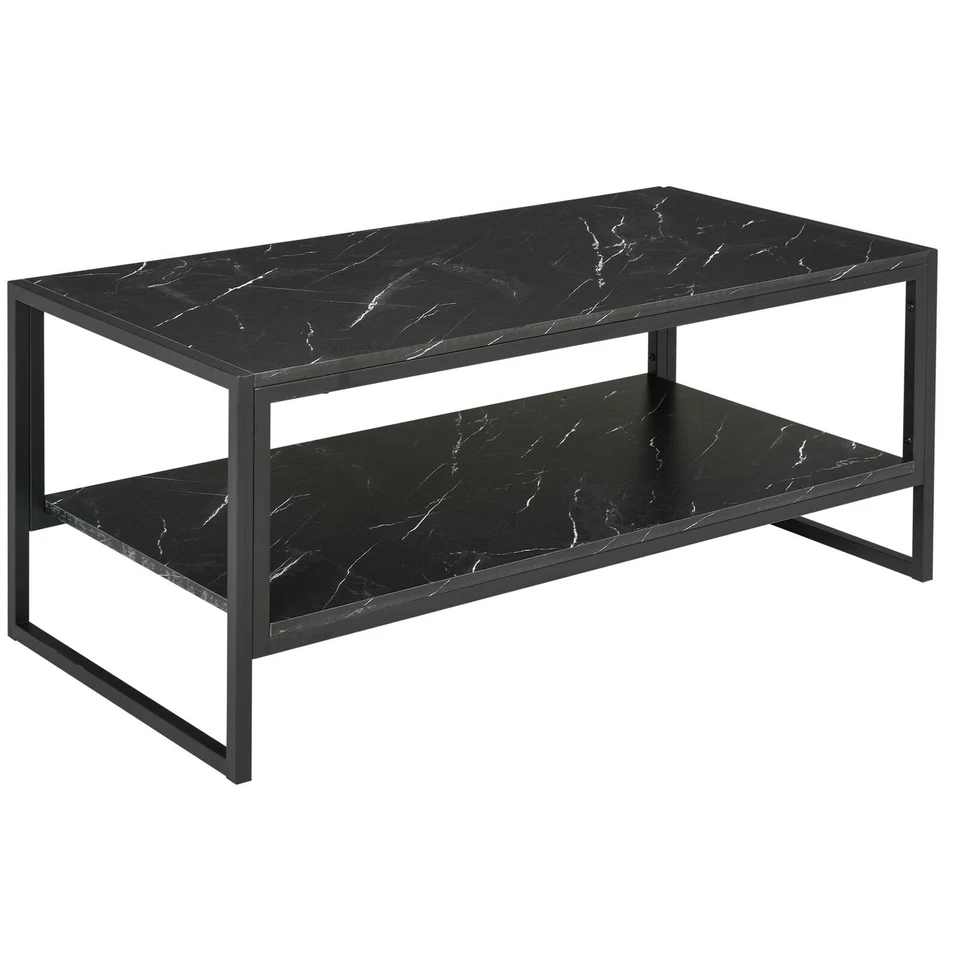 HOMCOM Two-Tier Laminate Marble Print Table - Black (UK833-821BK0331)