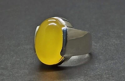 Anillo de ágata amarillo profundo real yemení de plata esterlina 925 hecho a mano Aqeeq liso para hombre Foto 1 de 4