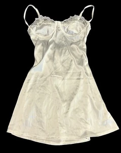Vintage White Shiny Satin Lace Trim Short Nightie Nightgown Womens XS NOS - Picture 1 of 8