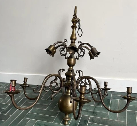 ANTIQUE 6 ARMS DUTCH FLEMISH CHANDELIER CEILING LIGHT FIXTURE ANTIQUE Cover