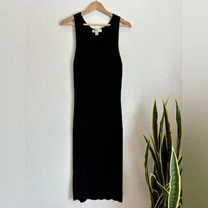 Michael Kors Ribbed Sweater Sleeveless V-neck Midi Dress Black Size Large - Picture 1 of 3