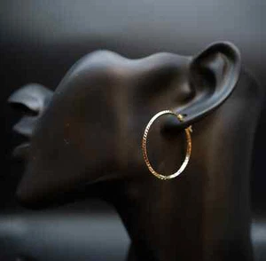 Pendientes de aro de oro tricolor real de 14K de alta calidad, pendientes de aro de oro de 14 mm-44 mm - Imagen 1 de 5