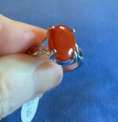 Anillo de piedras preciosas naturales de ágata cornalina con corazones en banda, tamaño 8 1/4, genuino Foto 1 de 4