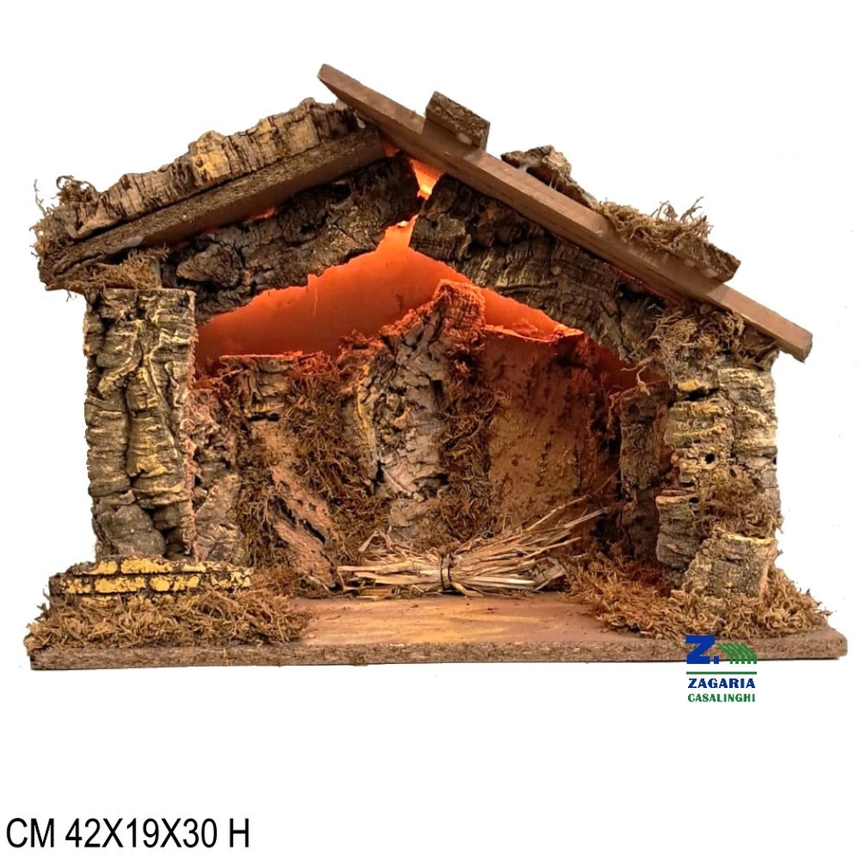 ZAGARIA CASALINGHI CAPANNA GROTTA VUOTA CON LUCI SCENARIO PER PRESEPE CM 42X19X30 H SU BASE LEGNO