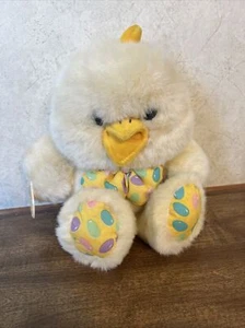 Vintage Cuddle Wit Easter Fluffy Duck Chick Yellow 12” Plush with Bow - Picture 1 of 8