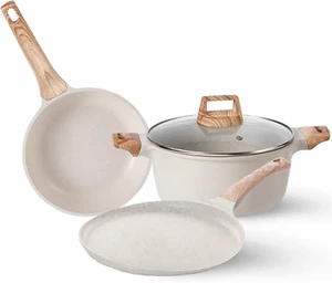 Pots and Pans Set, White Nonstick Induction Cookware Sets with Stay-Cool Handles - Picture 1 of 12