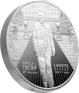 ESCASA MONEDA REDONDA DE PLATA .999 Trump de 1 OZ cuadrada Lafayette retirada RARA BELLEZA - Imagen 1 de 2